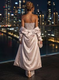 Sequin Sheath/Column Strapless Floor-Length Evening Dresses with Satin Bodice