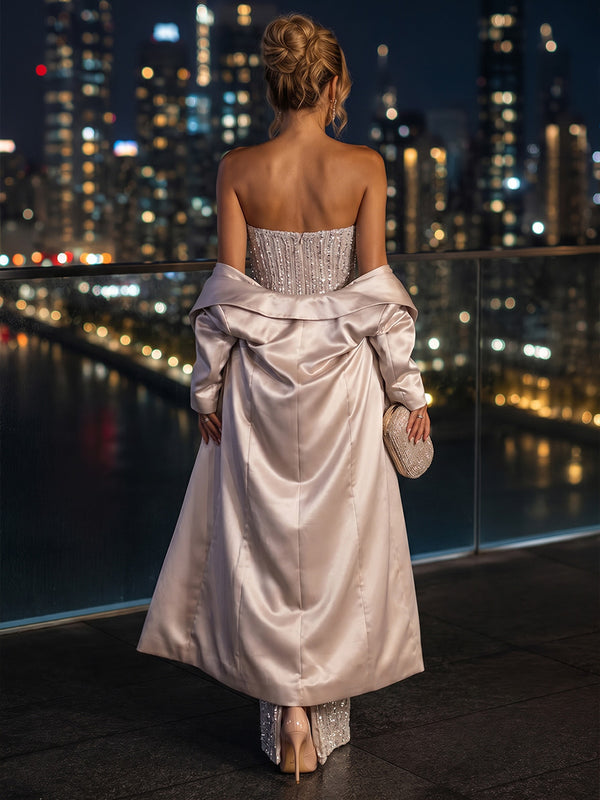 Sequin Sheath/Column Strapless Floor-Length Evening Dresses with Satin Bodice