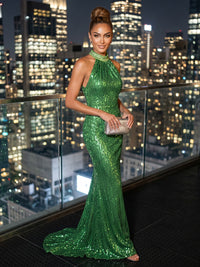 Sequin Sheath/Column Halter Floor-Length Evening Dresses for Women