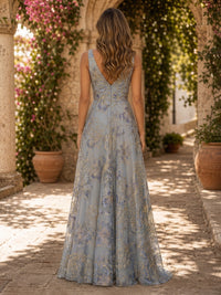 Jacquard A-Line/Princess V-Neck Floor-Length Evening Dresses with Pleats