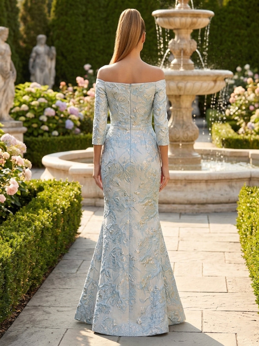Jacquard Mermaid/Trumpet Off Shoulder Floor-Length Evening Dresses with Ruched Waist