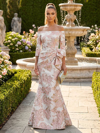 Jacquard Mermaid/Trumpet Off Shoulder Floor-Length Evening Dresses with Ruched Waist