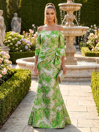 Jacquard Mermaid/Trumpet Off Shoulder Floor-Length Evening Dresses with Ruched Waist