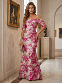 Jacquard Sheath/Column Off Shoulder Floor-Length Evening Dresses for Women
