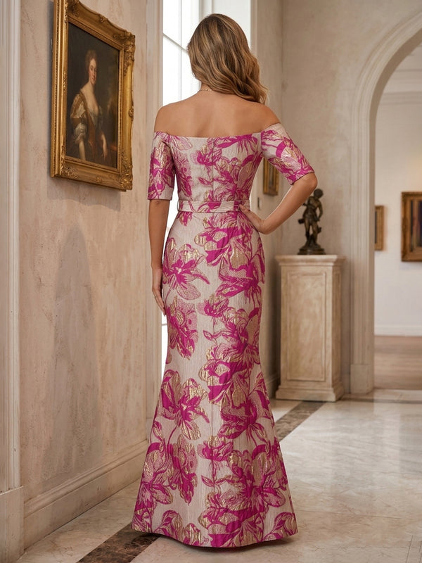 Jacquard Sheath/Column Off Shoulder Floor-Length Evening Dresses for Women