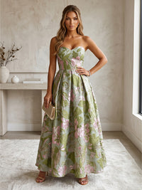 Jacquard A-Line/Princess Strapless Floor-Length Evening Dresses with Ruched Waist