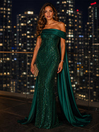 Sequin Sheath/Column Off Shoulder Floor-Length Evening Dresses