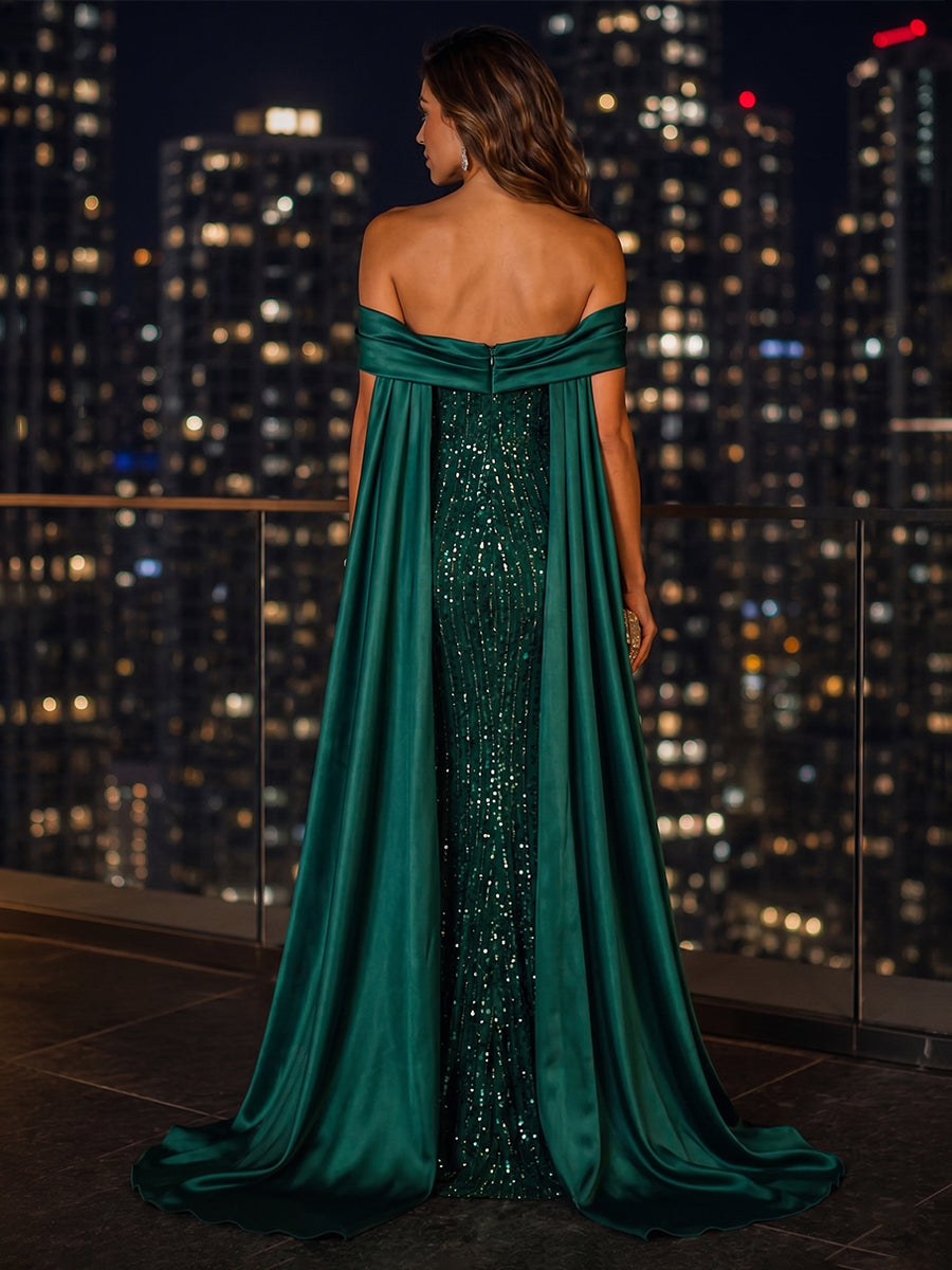Sequin Sheath/Column Off Shoulder Floor-Length Evening Dresses