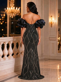Sequin Sheath/Column Off Shoulder Floor-Length Evening Dresses with Slit