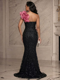Sequin Floral Mermaid/Trumpet One Shoulder Floor-Length Evening Dresses with 3D Flowers