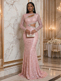 Sequin Mermaid/Trumpet Scoop Neck Floor-Length Evening Dresses with Sweep Train