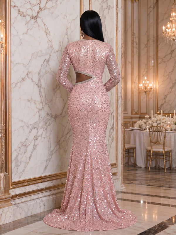 Sequin Mermaid/Trumpet Scoop Neck Floor-Length Evening Dresses with Sweep Train