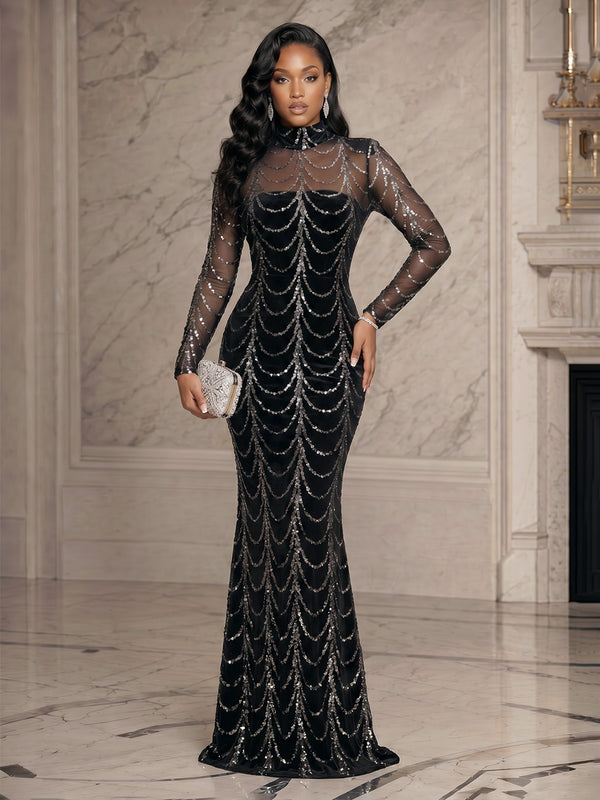 Sequin Sheath/Column High Neck Floor-Length Evening Dresses for Women