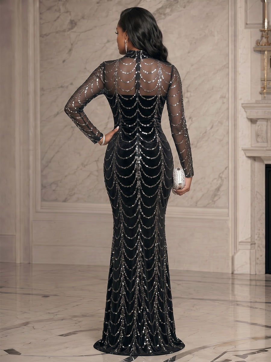 Sequin Sheath/Column High Neck Floor-Length Evening Dresses for Women