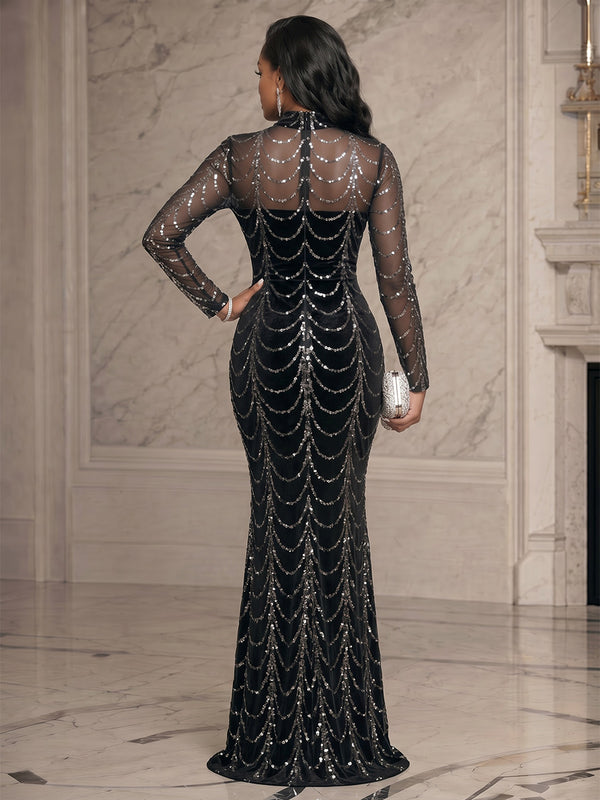 Sequin Sheath/Column High Neck Floor-Length Evening Dresses for Women
