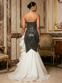 Sequin Mermaid/Trumpet Strapless Floor-Length Evening Dresses with Ruffles & Sweep Train