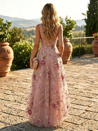 Sequin Floral A-Line/Princess Scoop Neck High-Low Evening Dresses with Pleats & Pockets