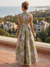 Jacquard A-Line/Princess V-Neck High-Low Evening Dresses with Ruched Waist & Pockets
