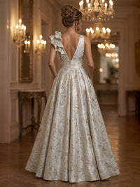 Jacquard A-Line/Princess V-Neck High-Low Evening Dresses with Ruffles, Pleats & Pockets