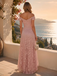 Sequin Floral A-Line/Princess Off Shoulder High-Low Evening Dresses with Ruched Waist