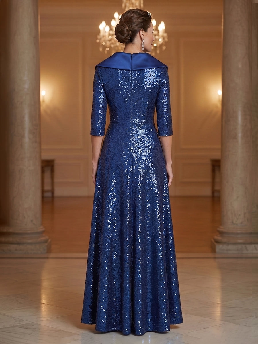 Sequin A-Line/Princess V-Neck Floor-Length Evening Dresses with Pleats