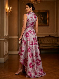 Jacquard A-Line/Princess V-Neck High-Low Evening Dresses with Pleats & Belt