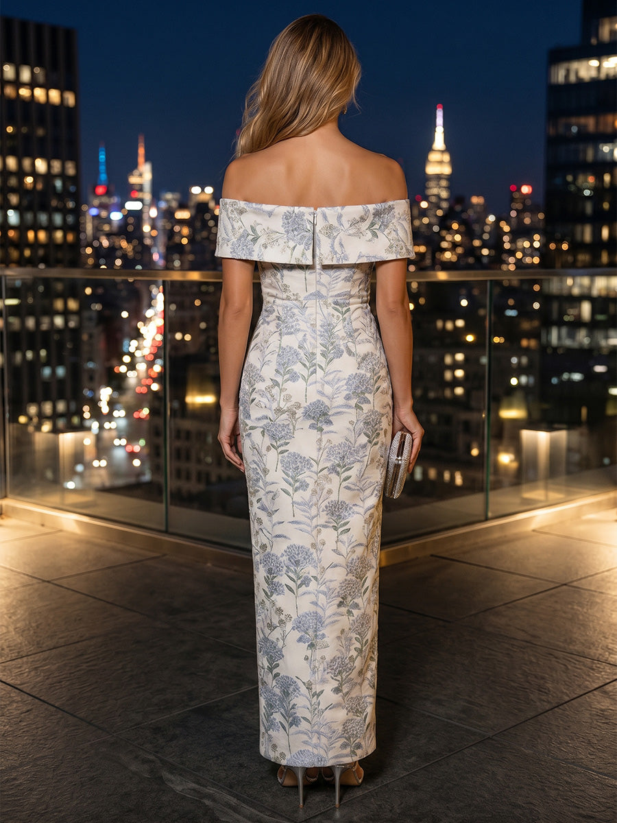 Jacquard Sheath/Column Off Shoulder Floor-Length Evening Dresses for Women