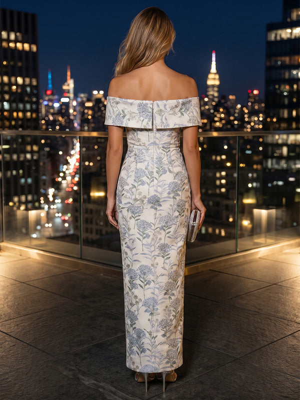 Jacquard Sheath/Column Off Shoulder Floor-Length Evening Dresses for Women