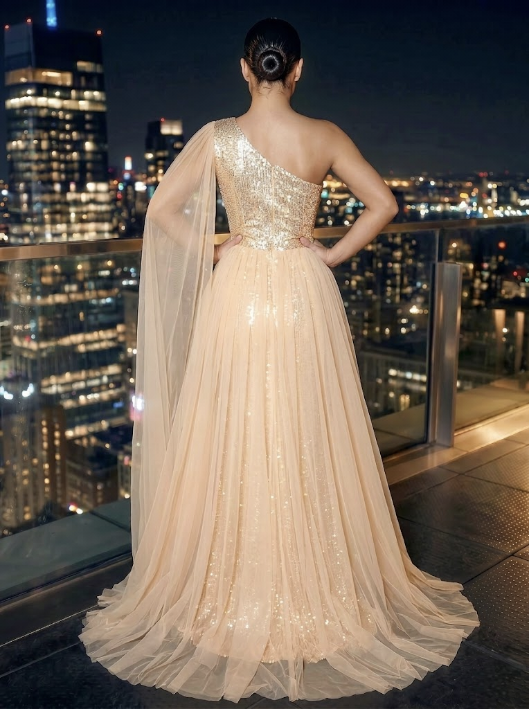 Sequin Sheath/Column One Shoulder Floor-Length Evening Dresses with Slit
