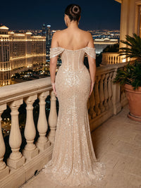 Sequin Sheath/Column Off Shoulder Floor-Length Evening Dresses with Slit