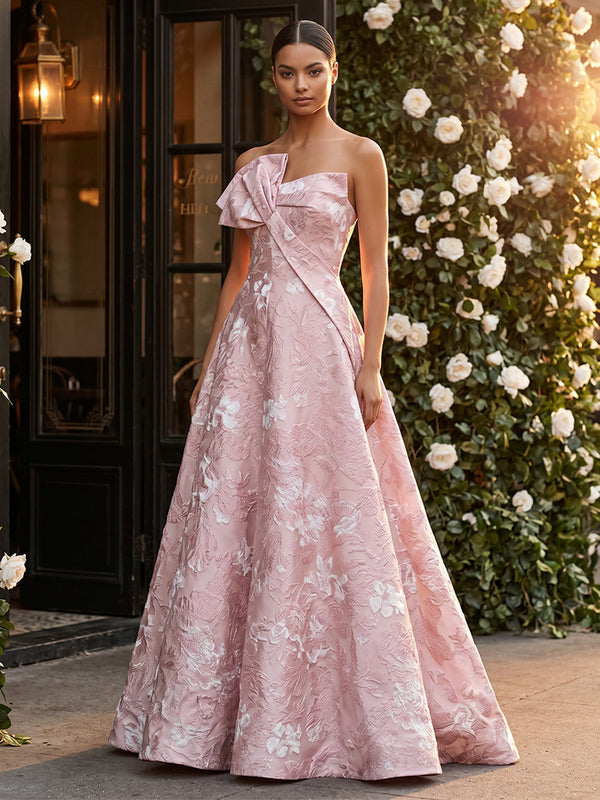 Jacquard A-Line/Princess Strapless Floor-Length Evening Dresses for Women
