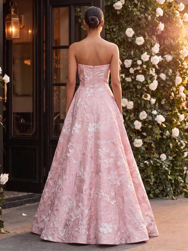 Jacquard A-Line/Princess Strapless Floor-Length Evening Dresses for Women