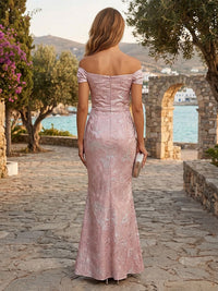 Jacquard Mermaid/Trumpet Off Shoulder Floor-Length Evening Dresses with Ruched Waist
