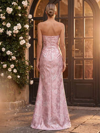 Jacquard Sheath/Column Strapless Floor-Length Evening Dresses with Slit & Bow