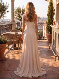 Chiffon A-Line/Princess Strapless Floor-Length Evening Dresses with Pleats