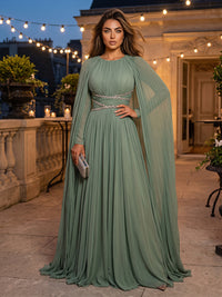 Chiffon A-Line/Princess Scoop Neck Floor-Length Evening Dresses with Pleats