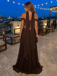 Chiffon A-Line/Princess Off Shoulder Floor-Length Evening Dresses with Pleats
