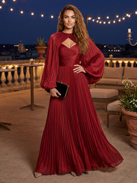 Chiffon A-Line/Princess Scoop Neck Floor-Length Evening Dresses with Pleats