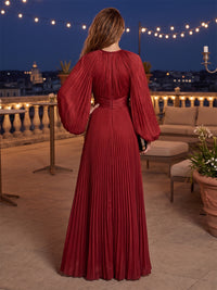 Chiffon A-Line/Princess Scoop Neck Floor-Length Evening Dresses with Pleats