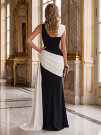 Stretch Jersey Sheath/Column Asymmetric Neck Floor-Length Evening Dresses with Ruched Waist