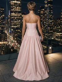 Satin A-Line/Princess Strapless Floor-Length Evening Dresses with 3D Flowers & Pleats