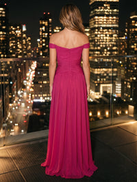 Chiffon A-Line/Princess Off Shoulder Floor-Length Evening Dresses with Pleats & Slit