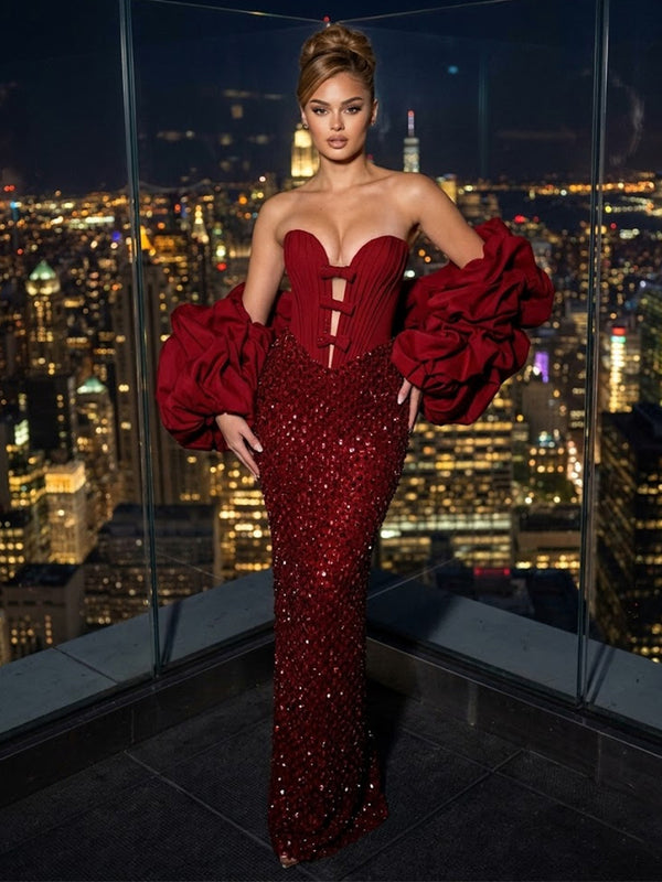 Sequin Sheath/Column Strapless Floor-Length Evening Dresses with Corset Bodice