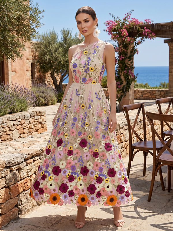 Lace Appliques A-Line/Princess One Shoulder Floor-Length Evening Dresses for Women