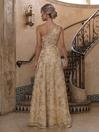Sequin Floral A-Line/Princess One Shoulder Floor-Length Evening Dresses with Pleats