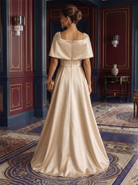 Satin A-Line/Princess Square Neck High-Low Evening Dresses with Sweep Train & Pleats