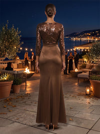 Satin Sheath/Column Scoop Neck Floor-Length Evening Dresses with Sequin Bodice