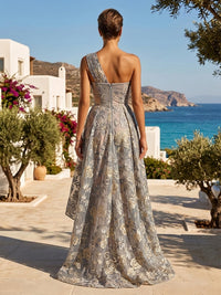 Jacquard A-Line/Princess One Shoulder High-Low Evening Dresses with Pleats
