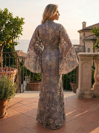 Jacquard Sheath/Column High Neck Floor-Length Evening Dresses with Ruched Waist