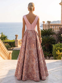 Jacquard A-Line/Princess V-Neck Floor-Length Evening Dresses with Pleats